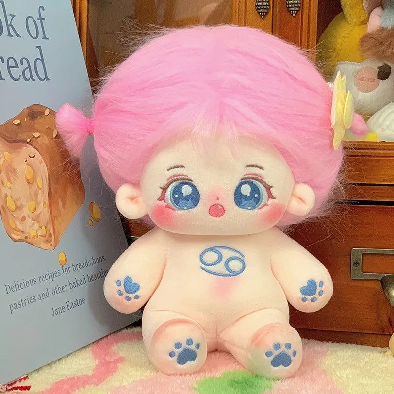 ぬいぐるみ ピンク髪のキラキラ瞳 イチゴ柄ワンピースと帽子 - 画像 (13)