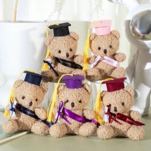卒業式 カラフル学士帽と証書付き ミニテディベア