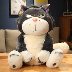 ふてぶてしい表情のグレー&白 猫ぬいぐるみ