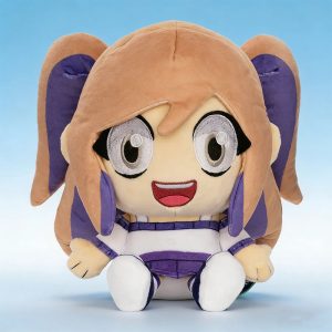 薄茶色の髪と紫の服 アニメ風 笑顔 ぬいぐるみ