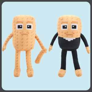 ピクセル ブロック キャラクター ぬいぐるみ ベージュと黒スーツ