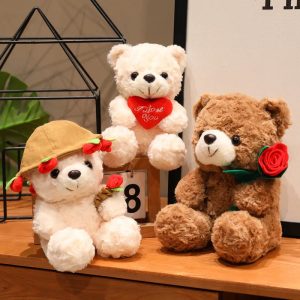 バラ飾り バケットハット クリーム テディベア