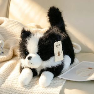 ふわふわ黒白子犬ぬいぐるみ