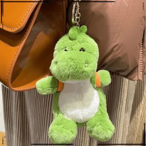 緑のふわふわ恐竜キーホルダー ミニリュック付き