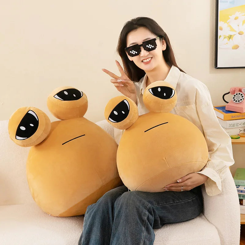 大きな目のアプリコットカラー ふわふわクッション - 画像 (3)