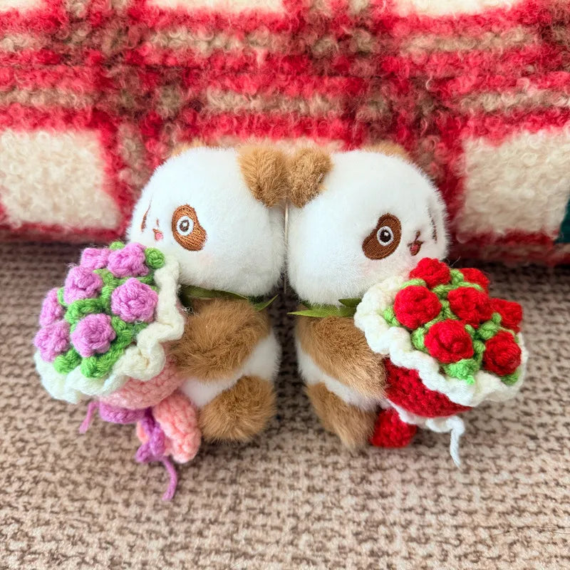 黒白と茶色のパンダ ぬいぐるみキーホルダー かぎ針編み花束 - 画像 (3)