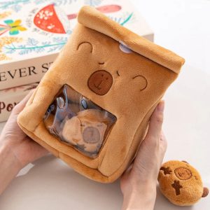 パン型 クマ 透明窓付き ぬいぐるみポーチ