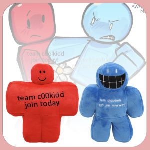 ブロック型 赤い笑顔と青いニヤリ顔 ぬいぐるみ 2個セット