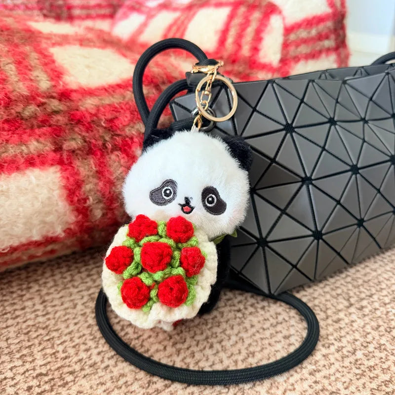 黒白と茶色のパンダ ぬいぐるみキーホルダー かぎ針編み花束 - 画像 (6)