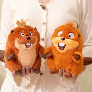 王冠付きビーバーと笑顔の友達 かわいいぬいぐるみペア