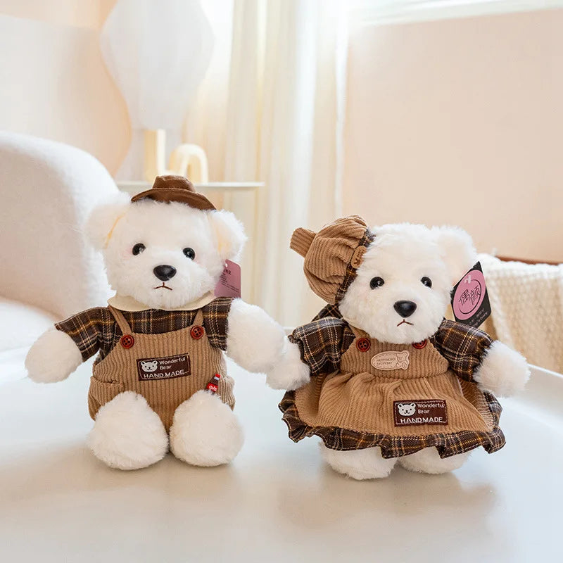 おしゃれな お揃いコーデ くまのぬいぐるみ ペア コーデュロイ&チェック柄 - 画像 (3)