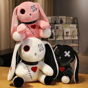 ゴシック風 バツ目 ステッチ 破れハート うさぎぬいぐるみ