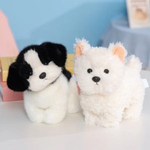 犬 ぬいぐるみ ふわふわ 白黒と白い可愛い子犬