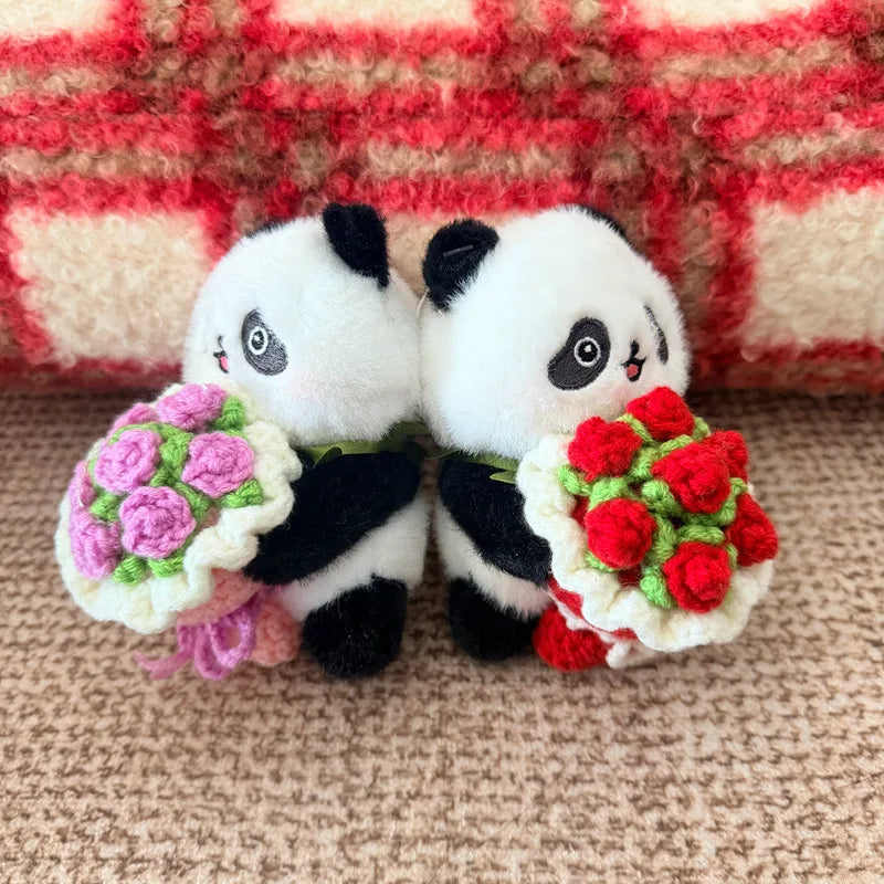 黒白と茶色のパンダ ぬいぐるみキーホルダー かぎ針編み花束 - 画像 (4)
