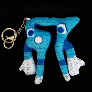 青と白のピクセル柄 ふわふわキーホルダー