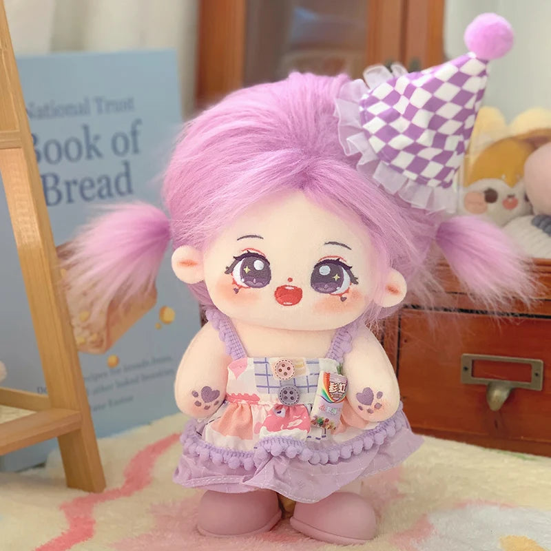 ぬいぐるみ ピンク髪のキラキラ瞳 イチゴ柄ワンピースと帽子 - 画像 (6)