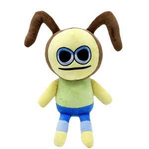 黄色い顔と青い目のユニークなキャラクターぬいぐるみ