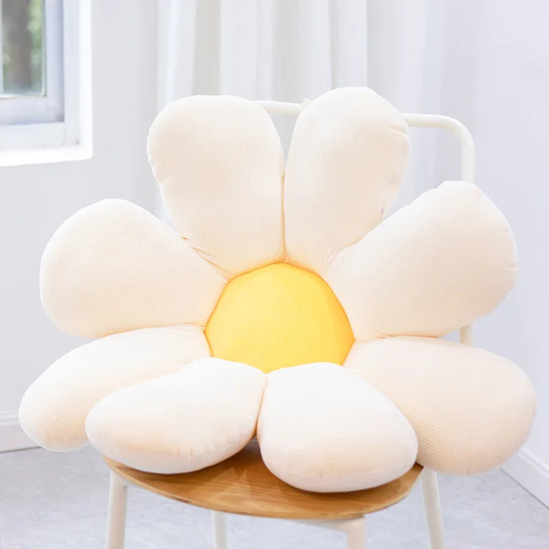 ふわふわ クリーム&ピンク フラワー コーデュロイ風 クッション - 画像 (9)