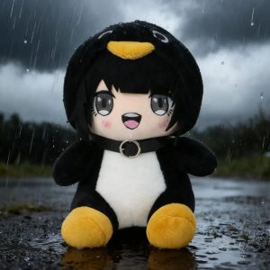アニメ風 チョーカーをつけたペンギン着ぐるみ少女 ぬいぐるみ