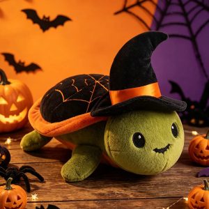 魔女の帽子と蜘蛛の巣柄 ハロウィンカメぬいぐるみ