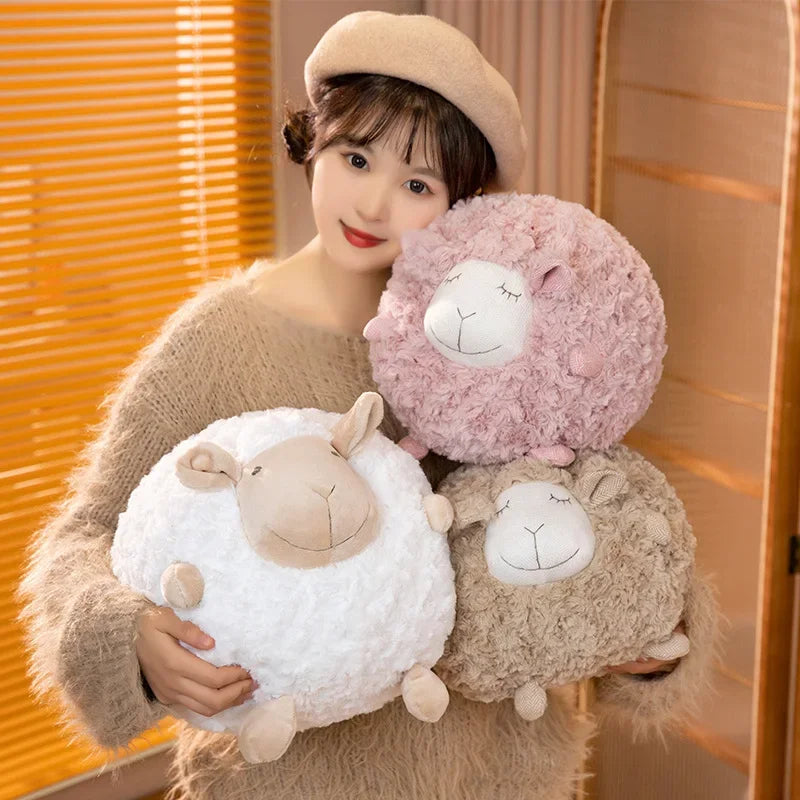 丸い もこもこ ひつじの寝顔 ぬいぐるみクッション - 画像 (3)