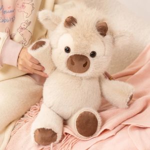 ふわふわ クリーム色 斑点模様 仔牛 ぬいぐるみ 小さな角付き