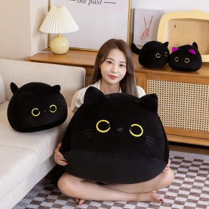 まんまる黒猫 黄色い目 ふわふわ 抱き枕