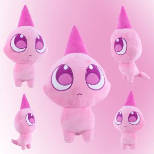とんがり頭の大きな瞳ピンクぬいぐるみ