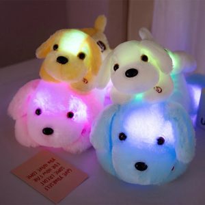 パステルカラーの光るふわふわ子犬ぬいぐるみ