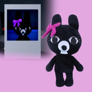 蓄光 ピンク リボン付き 黒いウサギのぬいぐるみ