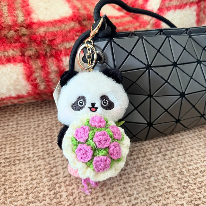 黒白と茶色のパンダ ぬいぐるみキーホルダー かぎ針編み花束 - 画像 (5)