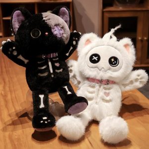 ゴシック スケルトン 猫 ぬいぐるみ 黒白 パッチワークとX目