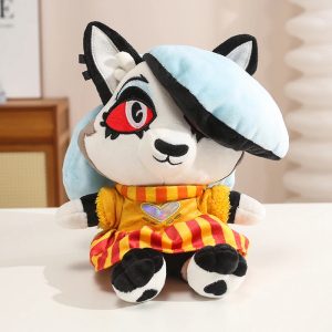 赤い瞳と青いベレー帽の狼ぬいぐるみ ホログラムハート