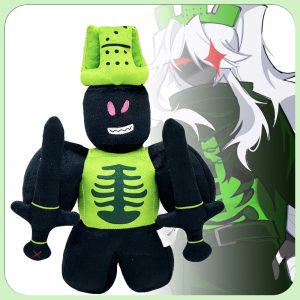 ブラック ネオングリーン 肋骨デザイン モンスターぬいぐるみ 剣と帽子付き
