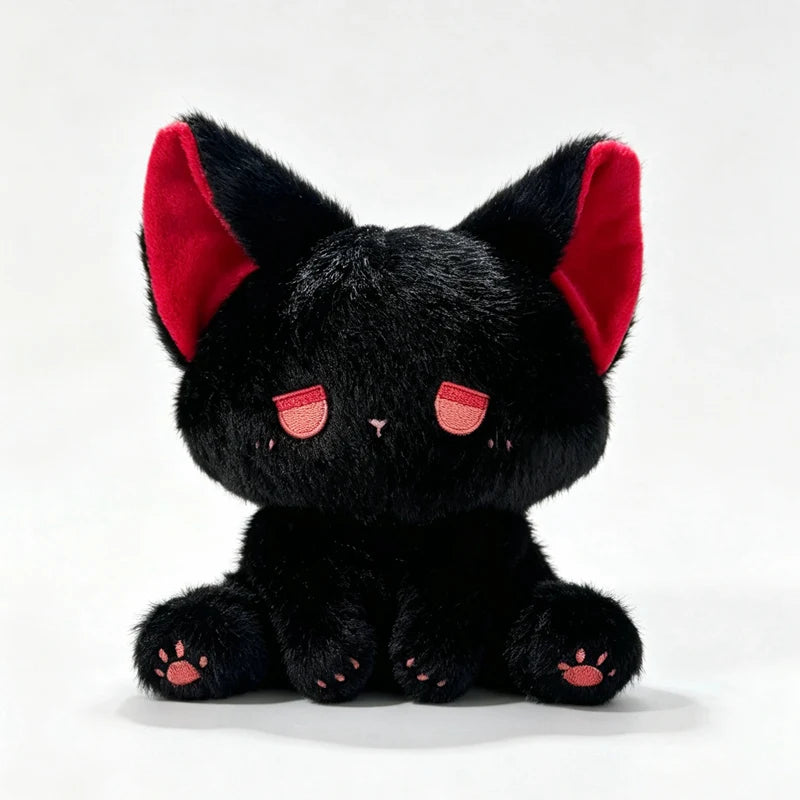 眠そうな目の黒猫ぬいぐるみ ネオングリーン耳 - 画像 (8)