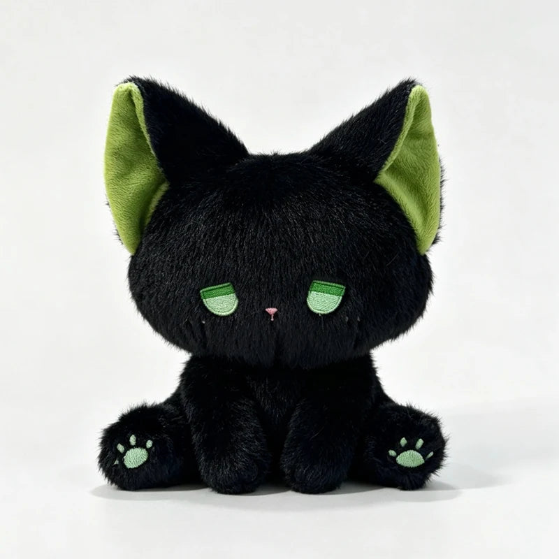 眠そうな目の黒猫ぬいぐるみ ネオングリーン耳 - 画像 (7)