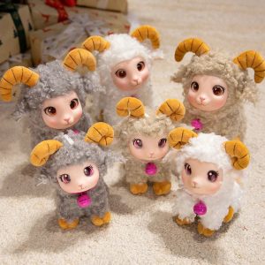 ふわふわ巻き毛 BJD顔 ひつじ ぬいぐるみ 鈴付き