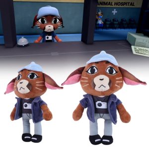 茶色い 猫風 キャラクター ぬいぐるみ 水色キャップとカメラTシャツ